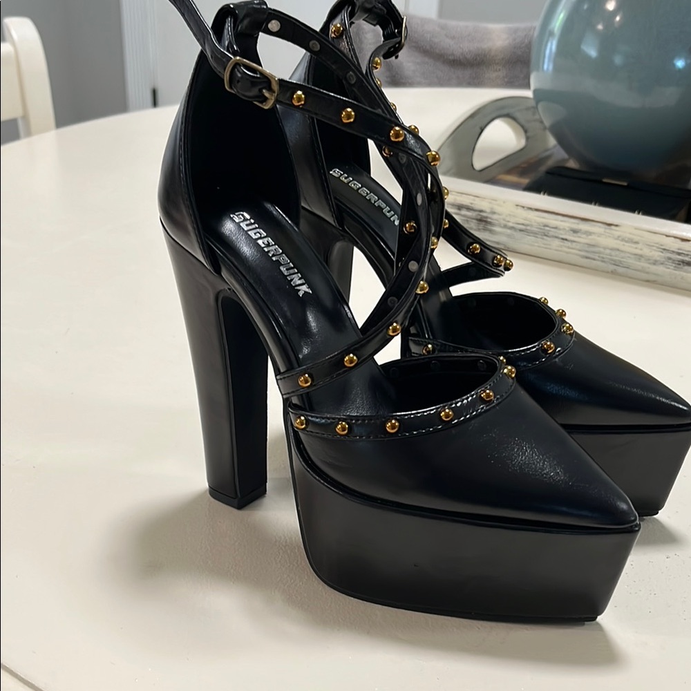 Sugar Black and Gold Stiletto Heels
